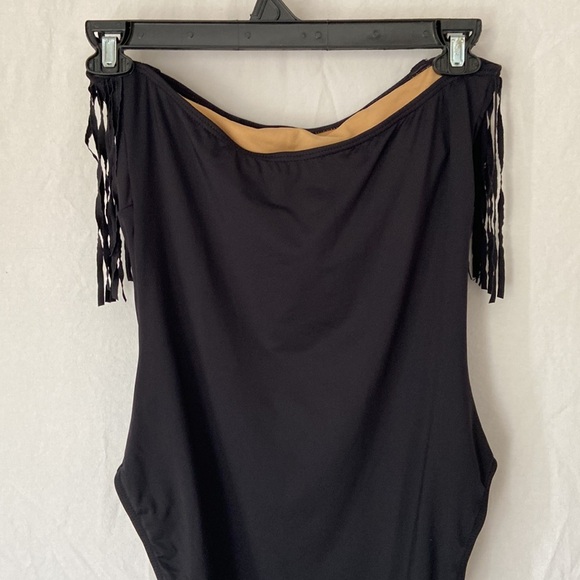 Downeast Swim Black Fringe Halter One-Piece Swimsuit Size L - Picture 5 of 8